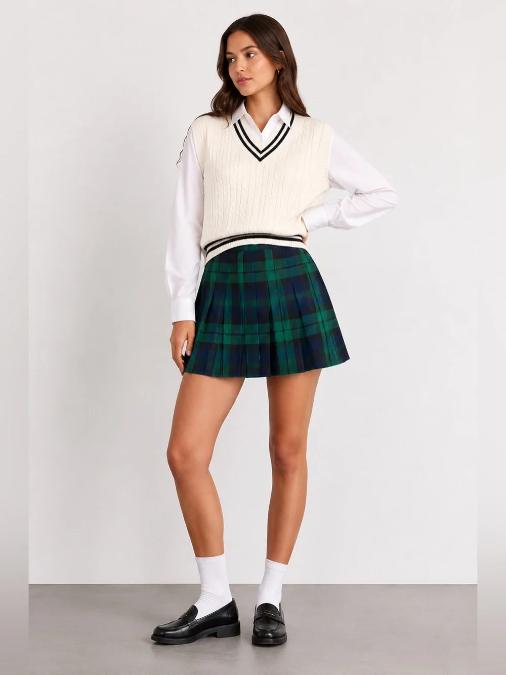 Aerie Green Navy Plaid Pleated Mini Skirt Small